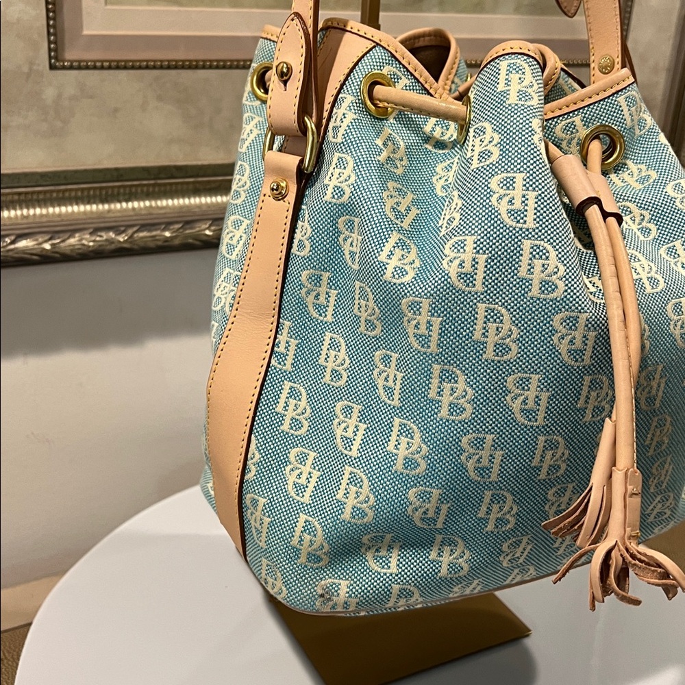 Dooney & Bourke Blue and Tan Bucket Bag - Picture 3 of 13